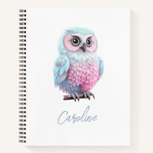 Cuaderno Búho de dibujos animados rosa y azul pastel lindo