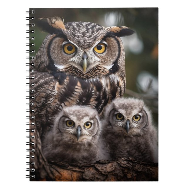 Cuaderno Búho de familia de fotos espirales (Frente)