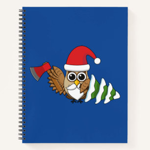 Cuaderno Búho de Navidad con Hacha y Pino Nevado