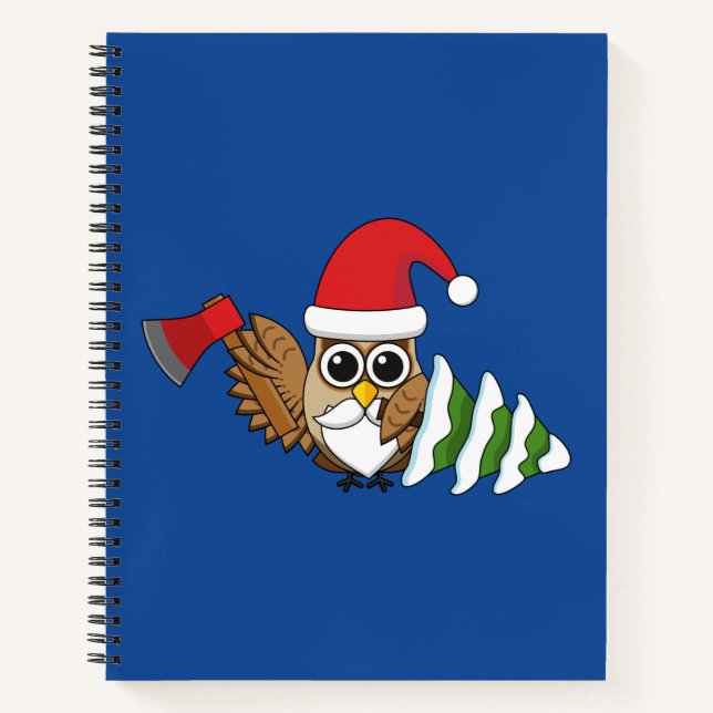 Cuaderno Búho de Navidad con Hacha y Pino Nevado (Anverso)