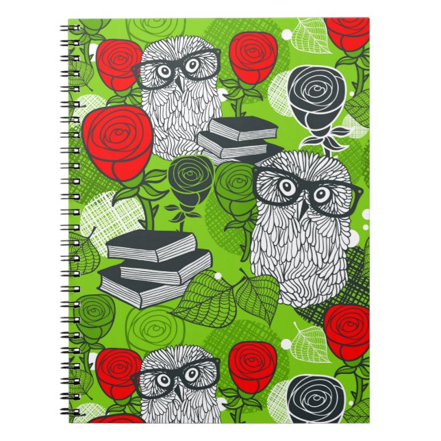 Cuaderno Búho en rosas rojas (Frente)