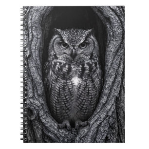 Cuaderno Búho en un árbol Hollow Black and White