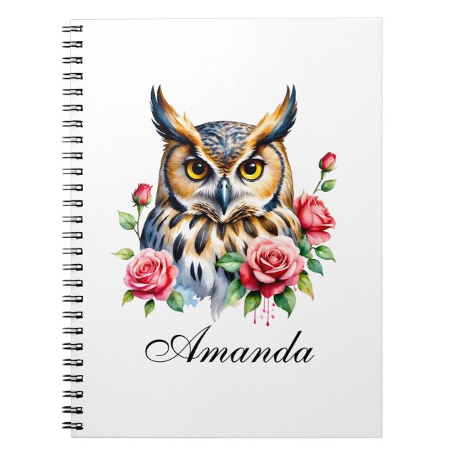 Cuaderno Búho floral de acuarela elegante (Frente)
