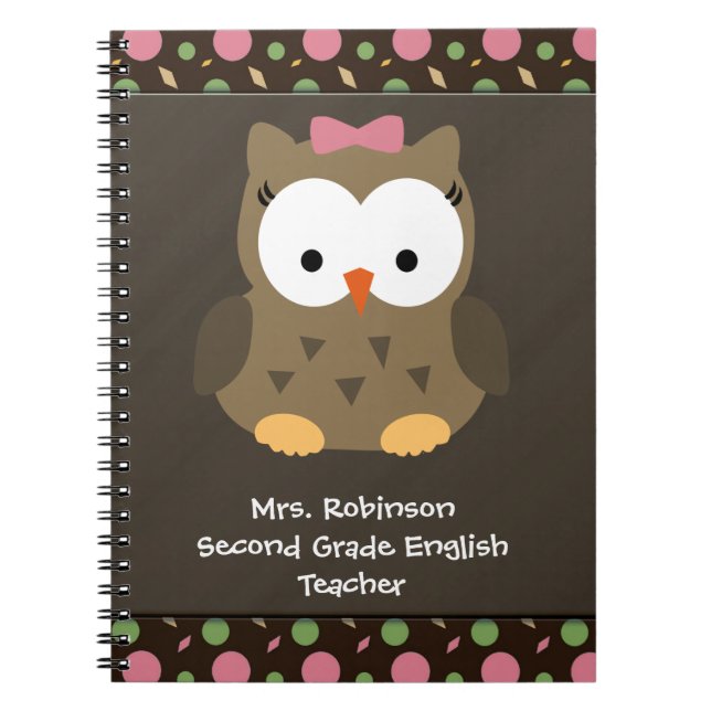 Cuaderno Búho lindo de la niña, rosado/verde/Brown (Frente)