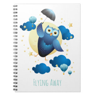 Cuaderno Búho lindo volando con paraguas