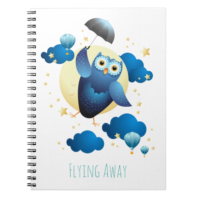 Cuaderno Búho lindo volando con paraguas (Frente)