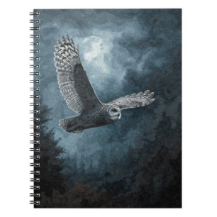 Cuaderno Búho portátil de vuelo iluminado por luna