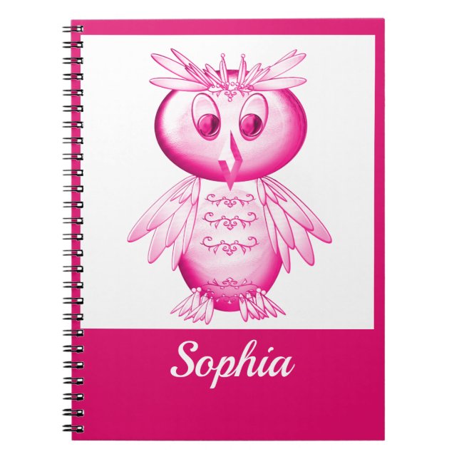 Cuaderno Búho Rosa Divertido Personalizado para niños (Frente)