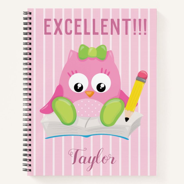Cuaderno Búho rosa excelente (Anverso)