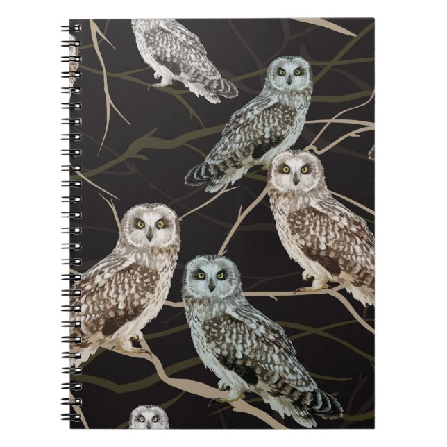 Cuaderno búho sentado en una rama (Frente)
