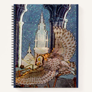 Cuaderno búho soñador volando de noche