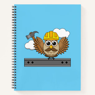 Cuaderno Búho trabajador de la construcción lindo con sombr