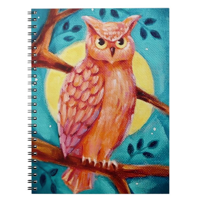 Cuaderno Búho y Bloc de notas en espiral lunar (Frente)