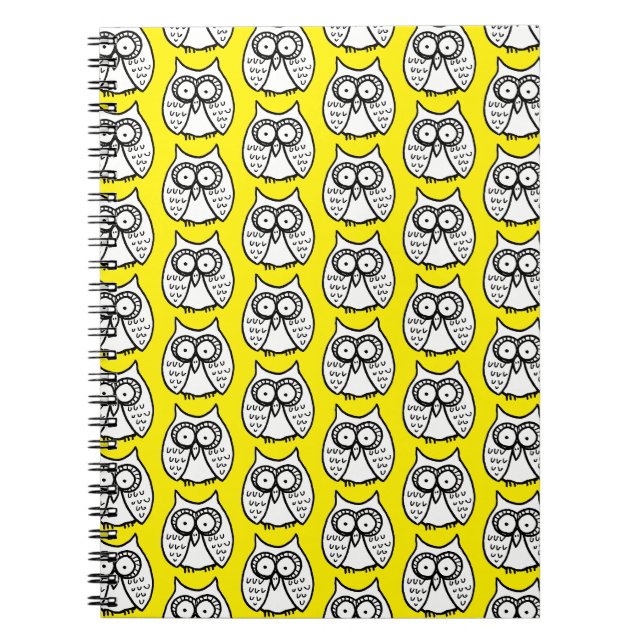 Cuaderno Búhos de dibujos animados divertidos amarillos (Frente)