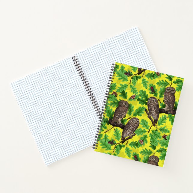 Cuaderno Búhos en el bosque sobre amarillo limón (Interior)