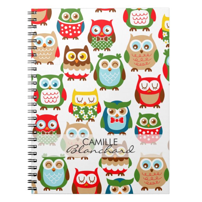 Cuaderno Búhos lindos de Litte personalizados (Frente)