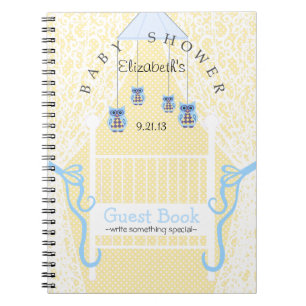 Cuaderno Búhos y libro de huésped amarillo de Baby Shower
