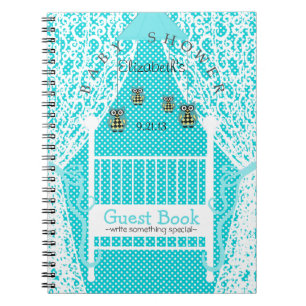 Cuaderno Búhos y libro de huésped azules de Baby Shower d