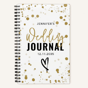 Cuaderno Bujo de boda de confeti dorado moderno