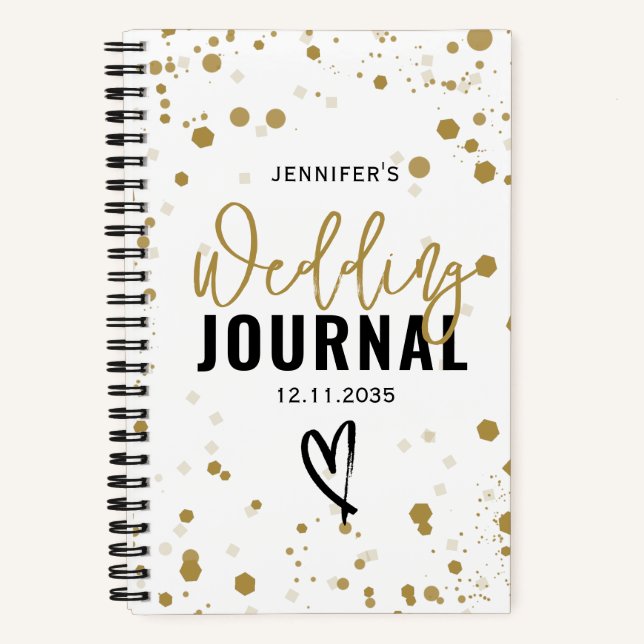 Cuaderno Bujo de boda de confeti dorado moderno (Anverso)