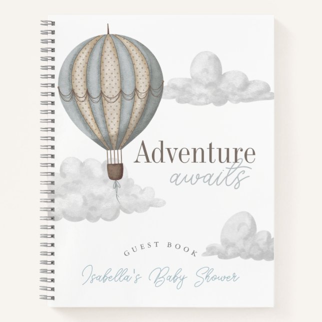 Cuaderno Bule Hot Air Balloon Baby Shower Guest Book (Anverso)