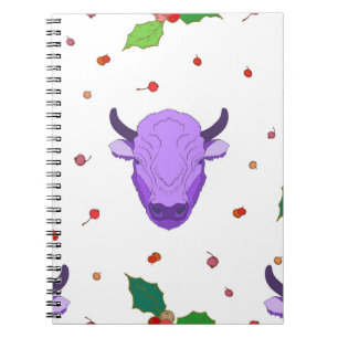 Cuaderno Bull, holly, mistletoe y bayas. El símbolo de