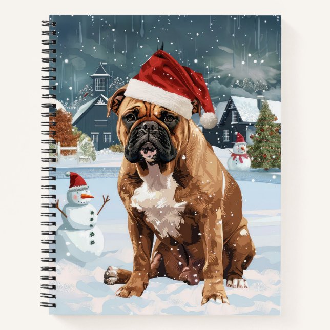 Cuaderno Bull Mastiff Dog Winter Wonderland Navidades Joy (Anverso)