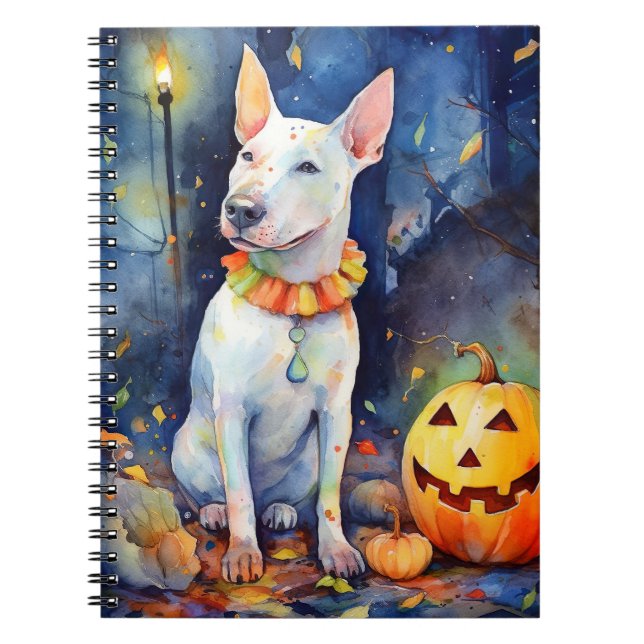 Cuaderno Bull Terrier de Halloween con Calabazas Espeluznan (Frente)