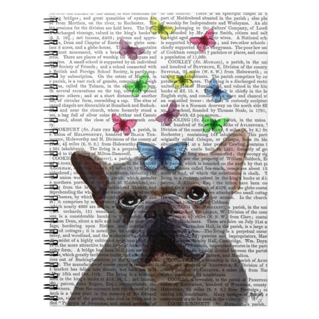Cuaderno Bulldog blanco francés y mariposas (Frente)