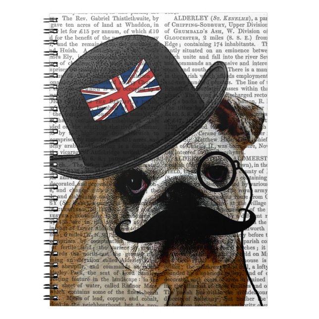 Cuaderno Bulldog británico y Gorra Bowler (Frente)