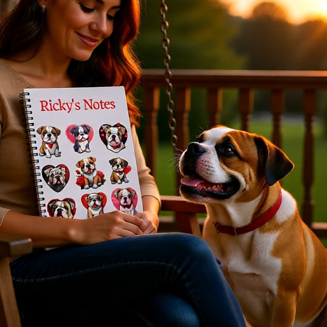 Cuaderno Bulldog de San Valentín personalizado (Valentine Bulldog Love Personalized Cute Dog Notebook)