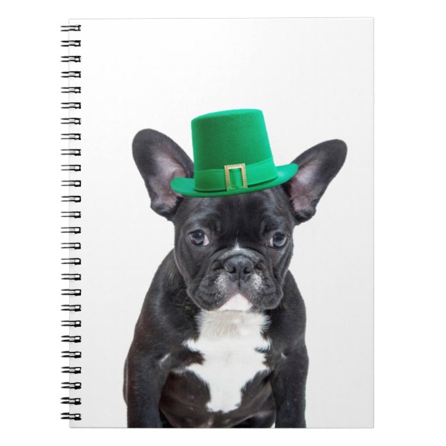 Cuaderno Bulldog francés con el Día del Gorra San Patricio (Frente)