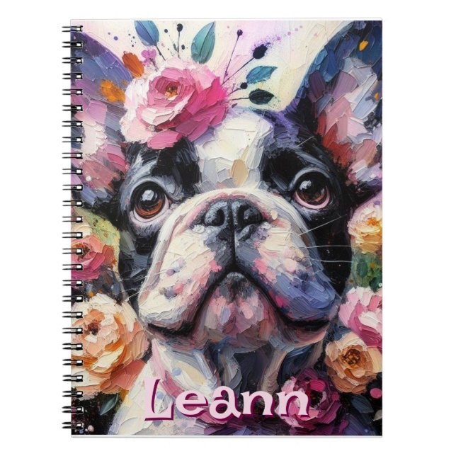 Cuaderno Bulldog francés con perro Rosa personalizado (Frente)
