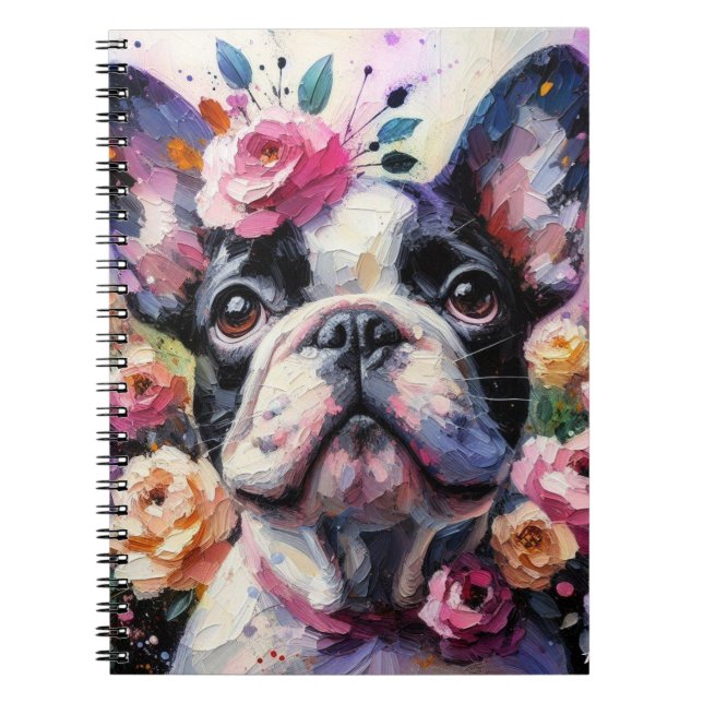 Cuaderno Bulldog francés con Rosas Pintura impresionista (Frente)