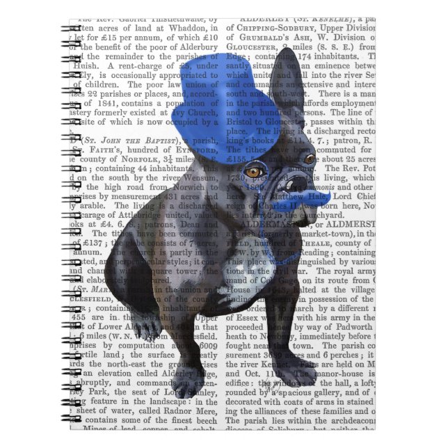 Cuaderno Bulldog francés con sombrero azul superior y bigot (Frente)