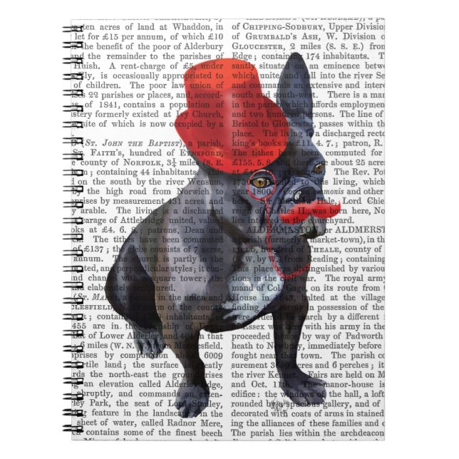 Cuaderno Bulldog francés con sombrero rojo superior y bigot (Frente)