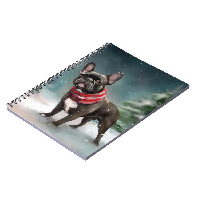 Cuaderno Bulldog francés en Navidades de nieve (Lado Izquierdo)