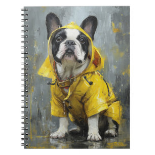 Cuaderno Bulldog francés en un bloc de notas con plumas