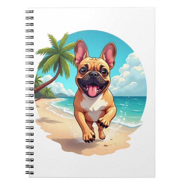 Cuaderno Bulldog francés en una playa (Frente)