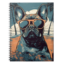 Cuaderno Bulldog francés en una playa tropical al atardecer