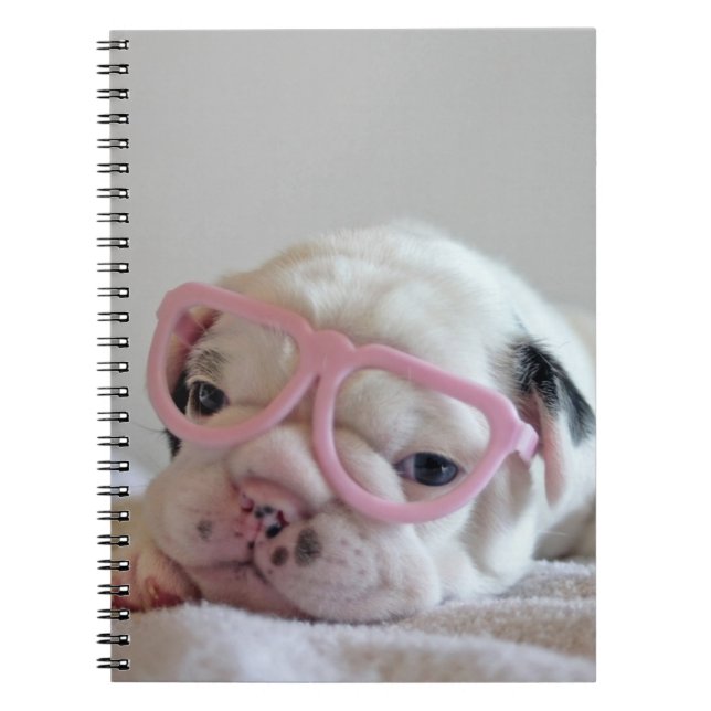 Cuaderno Bulldog francés en vidrios del corazón (Frente)
