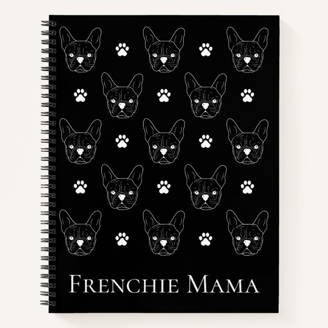 Cuaderno Bulldog francés Frenchie Patrón personalizado negr (Anverso)