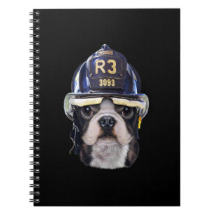 Cuaderno Bulldog francés lindo con casco para bomberos