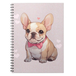 Cuaderno Bulldog francés lindo con tazón rosa
