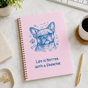 Cuaderno Bulldog francés línea azul doodle frenchie rosa