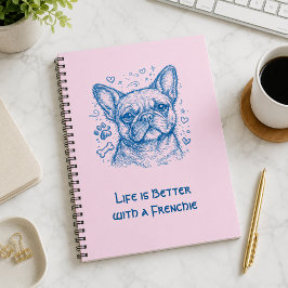 Cuaderno Bulldog Francés línea azul doodle frenchie rosa