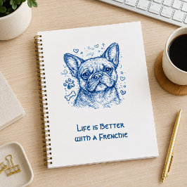 Cuaderno Bulldog Francés lineart azul doodle frenchie