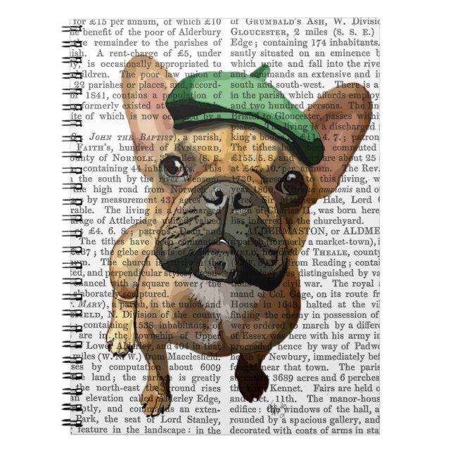 Cuaderno Bulldog francés marrón con Gorra verde 2 (Frente)
