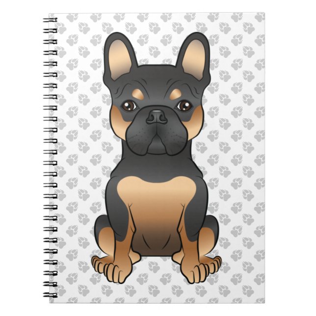 Cuaderno Bulldog Francés Negro Y Tan / Perro Francés Y Paws (Frente)