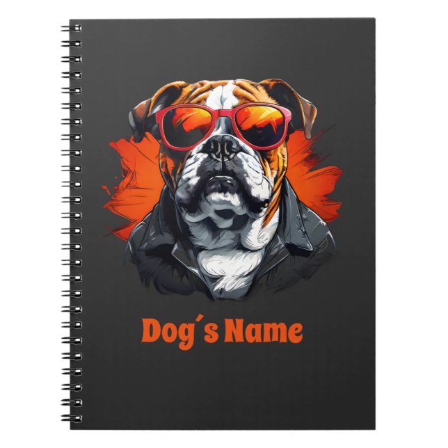 Cuaderno Bulldog Guay en inglés con gafas de sol (Frente)